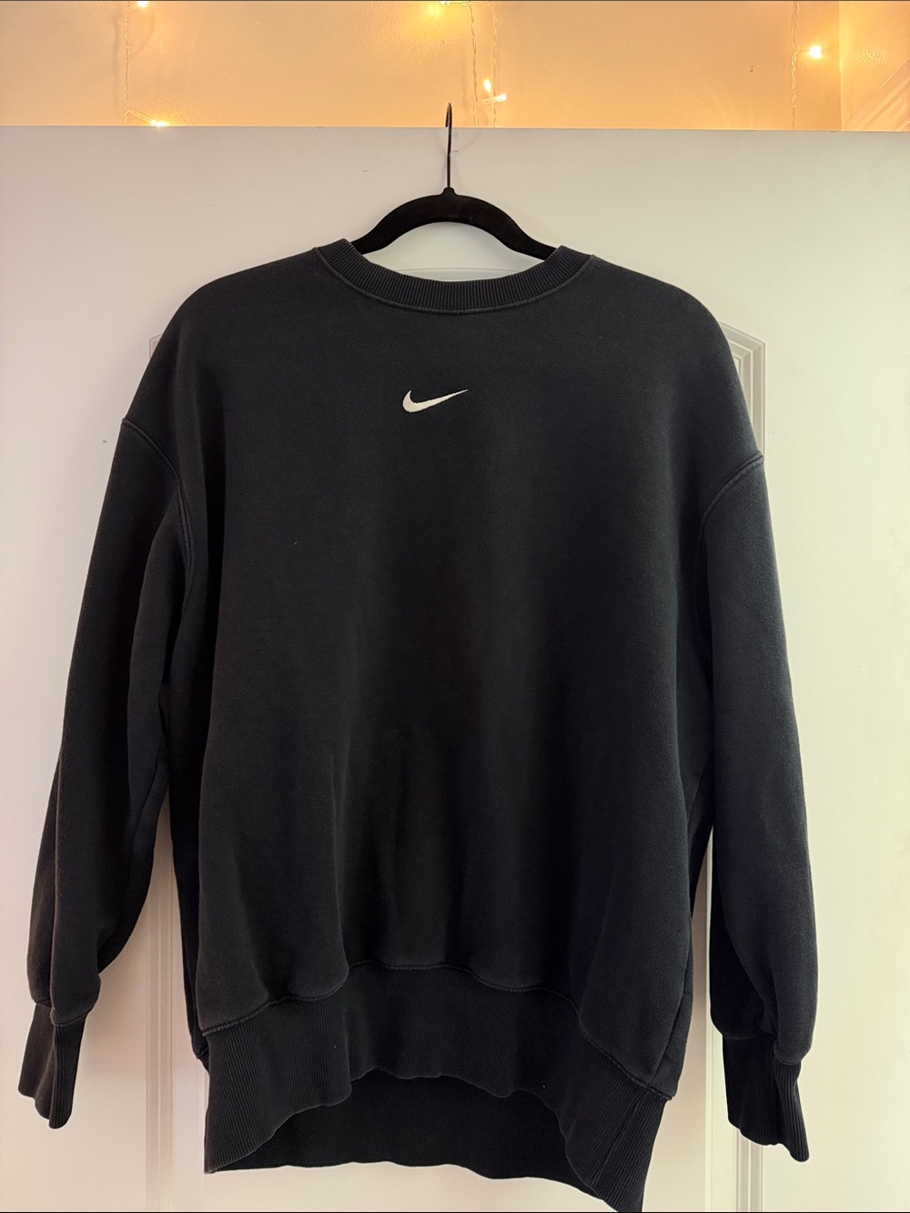 Nike Black Crew Sweatshirt with White Swoosh Logo